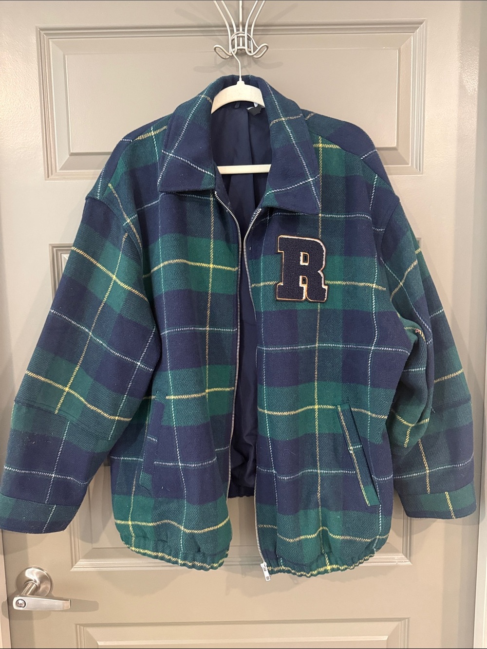 H&M Navy and Cream Lined Hoodie Jacket